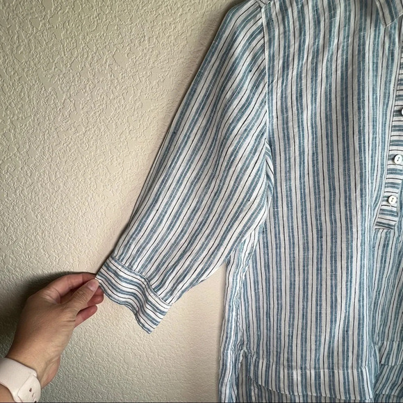 J. Jill Love Linen Womens Popover Tunic Top White Blue Striped Collar XS - Picture 5 of 8